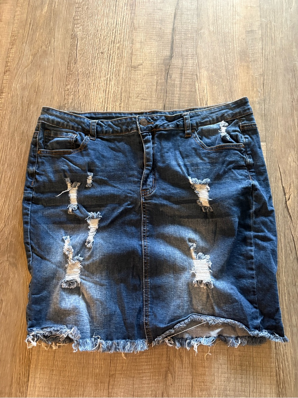 Wax Jean Distressed Dark Blue Denim Skirt